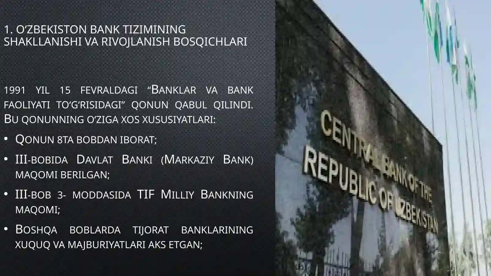 O‘zbekistonRespublikasibanktizimivauningtarkibiytuzilishi 3