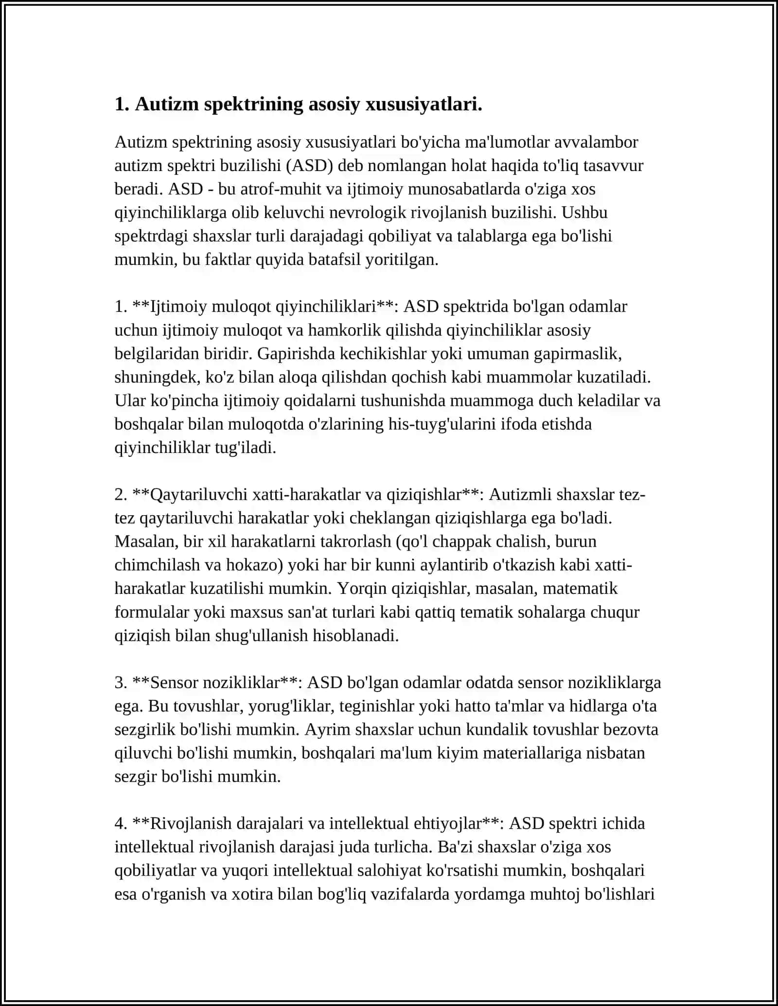 AUTIZM SPEKTRGA EGA BO’LGAN BOLALARNI O’QITISH VA TARBIYALASH 3