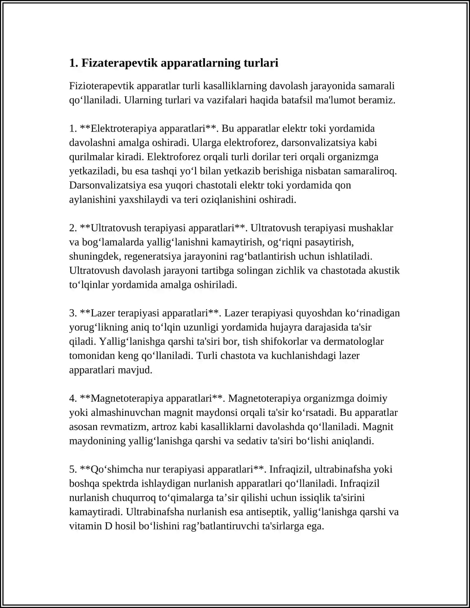 PAST VA YUQORI CHATOTALI FIZATERAPEVLIK APARATLAR.ULARNI ISHLASGNING FIZIK ASOSLARI 3