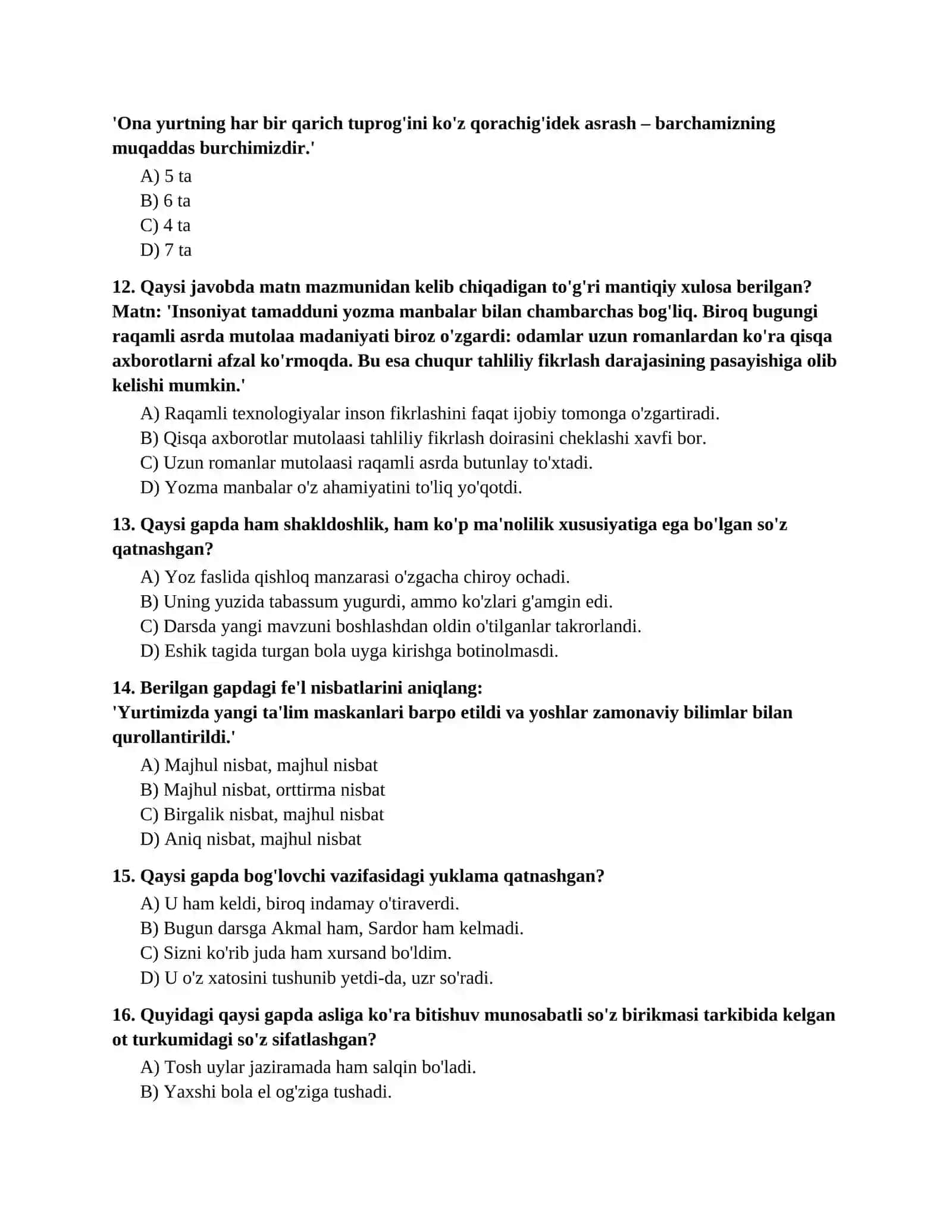 ONA TILI MILLIY SERTIFIKAT IMTIHONI ANDOZASIDAGI YANGI TIPDAGI TESTLAR TOPLAMI (100 TA SAVOL) 3