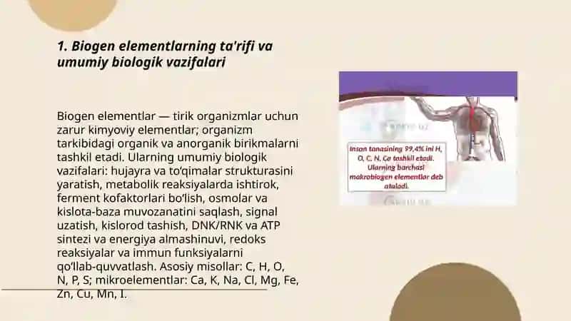 Biogen elementlarning inson organizmidagi oʻrni 3