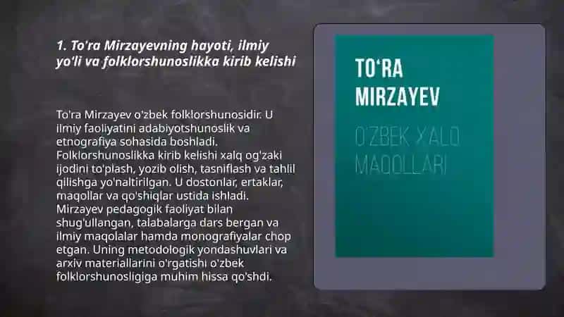 To'ra Mirzayevning oʻzbek folklorshunosligiga qo'shgan hissasi 3