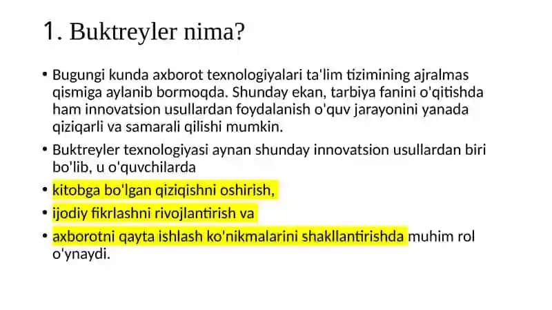 Tarbiyafanini o'qitishda buktreylert texnologiyalaridan foydalanish 3
