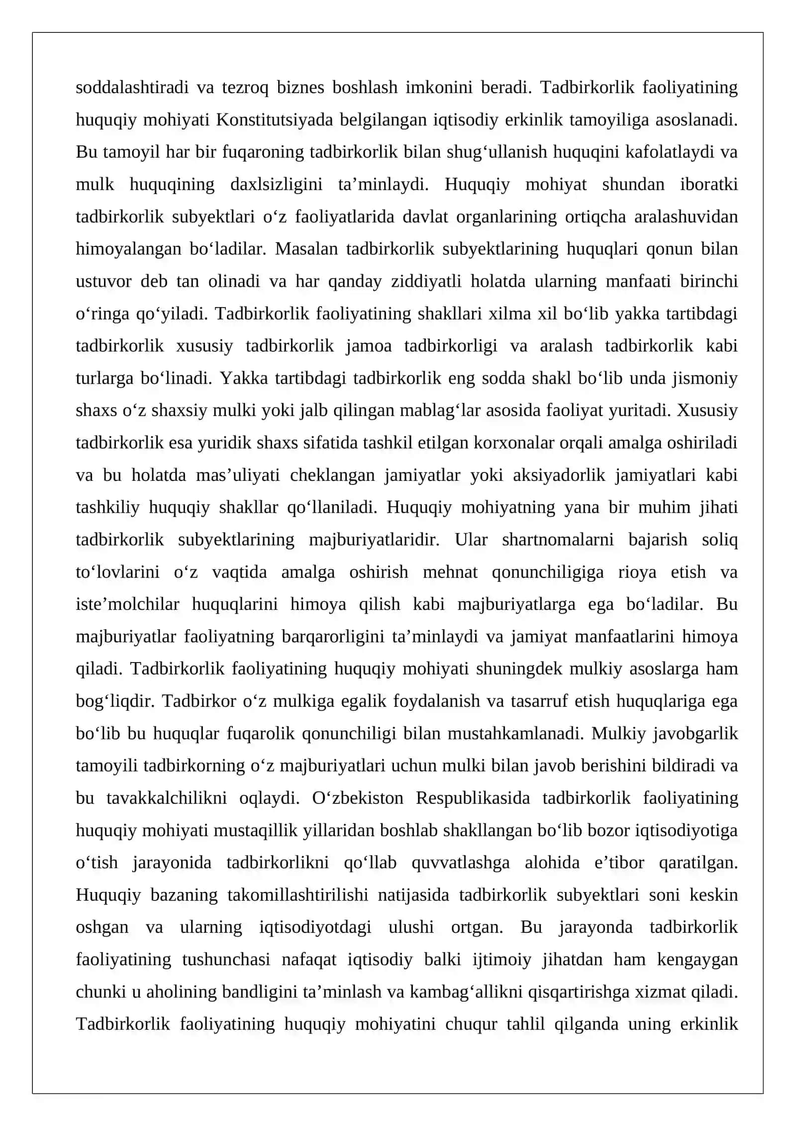 Tadbirkorlik faoliyatini baholashning huquqiy tartibi Muammolar va yechimlar 3