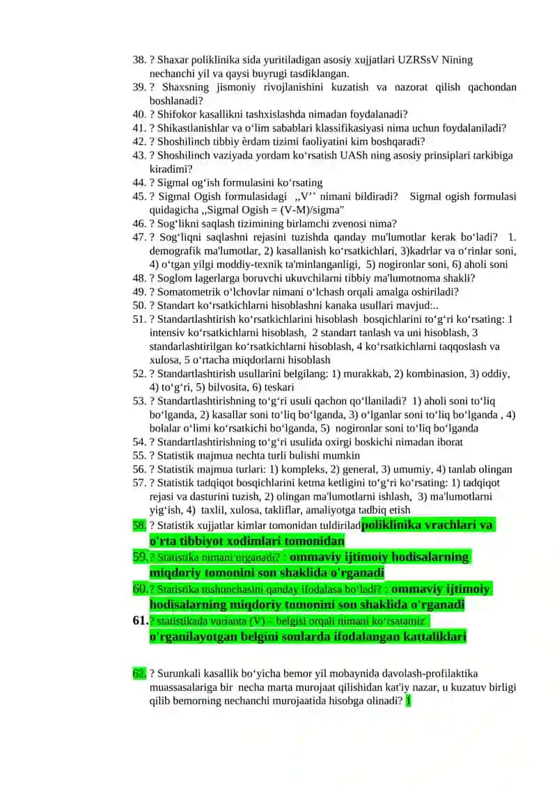 Umumiy vrachlik amaliyoti va tibbiy statistika bo'yicha savol-javoblar 3