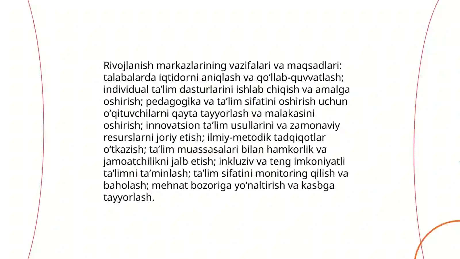 Rivojlanish markazlari talim faoliyati, ularga qoʻyiladigan talablar 3