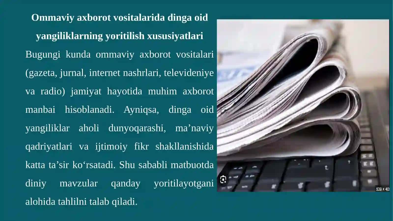 OMMAVIY AXBOROT VOSITALARIDA (MATBUOTDA) YORITILGAN DINGA OID YANGILIKLAR TAHLILI 3