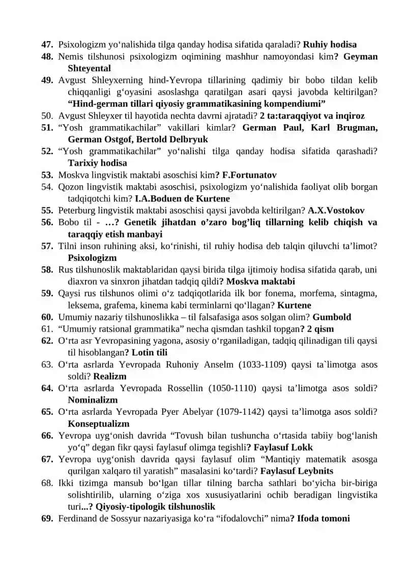 TILSHUNOSLIK FANIDAN YAKUNIY NAZORAT UCHUN TESTLAR 3