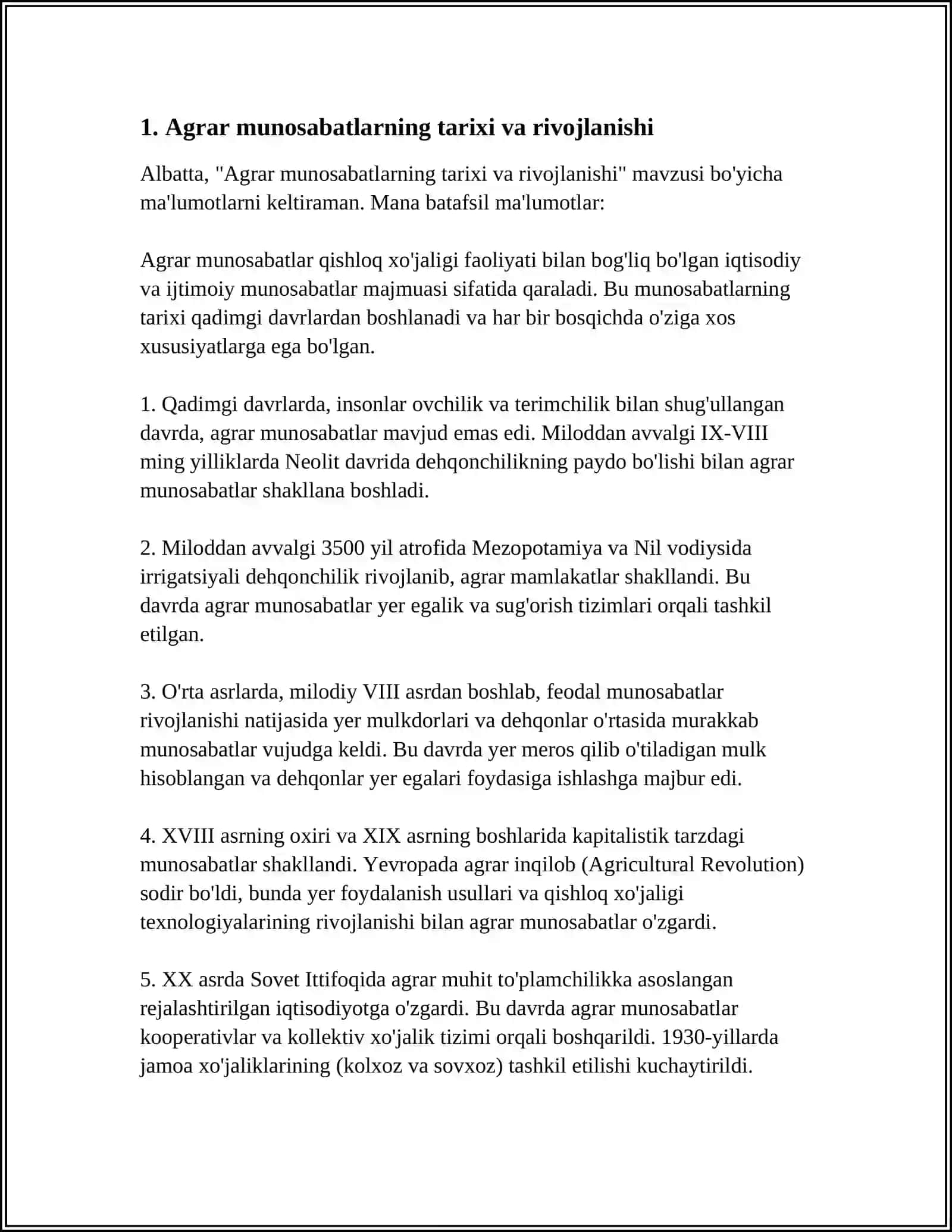 "AGRAR MUNOSABATLAR VA ULARNI BOZOR TIZIMIDAGI XUSUSIYATLARI" 3