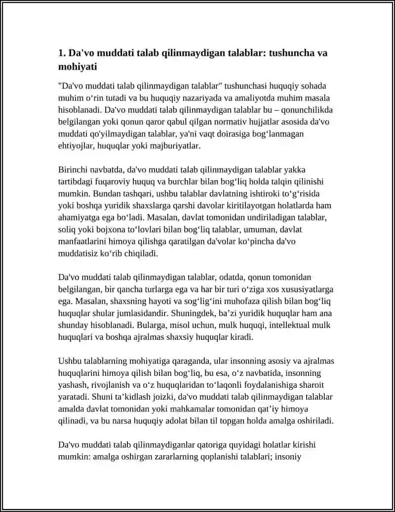 DA'VO MUDDATI TALAB QILINMAYDIGAN TALABLAR 3