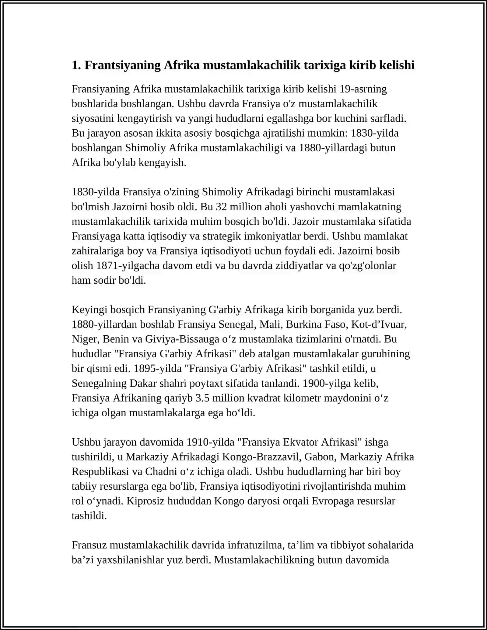 FRANSIYANING AFRIKADAGI MUSTAMLAKACHILIK SIYOSATI 3