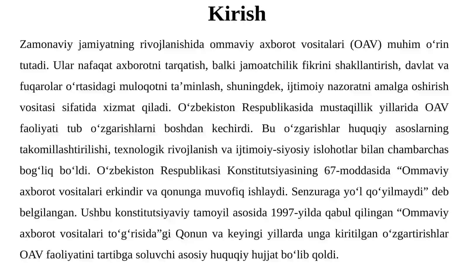 O‘zbekiston Respublikasida ommaviy axborot vositalarining faoliyati (o‘zgarishlar va muammolar) 3
