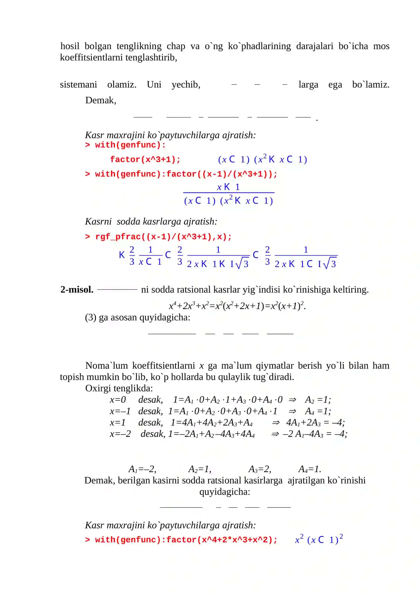 Ratsional funksiyalarni (kasrni) integrallash 3
