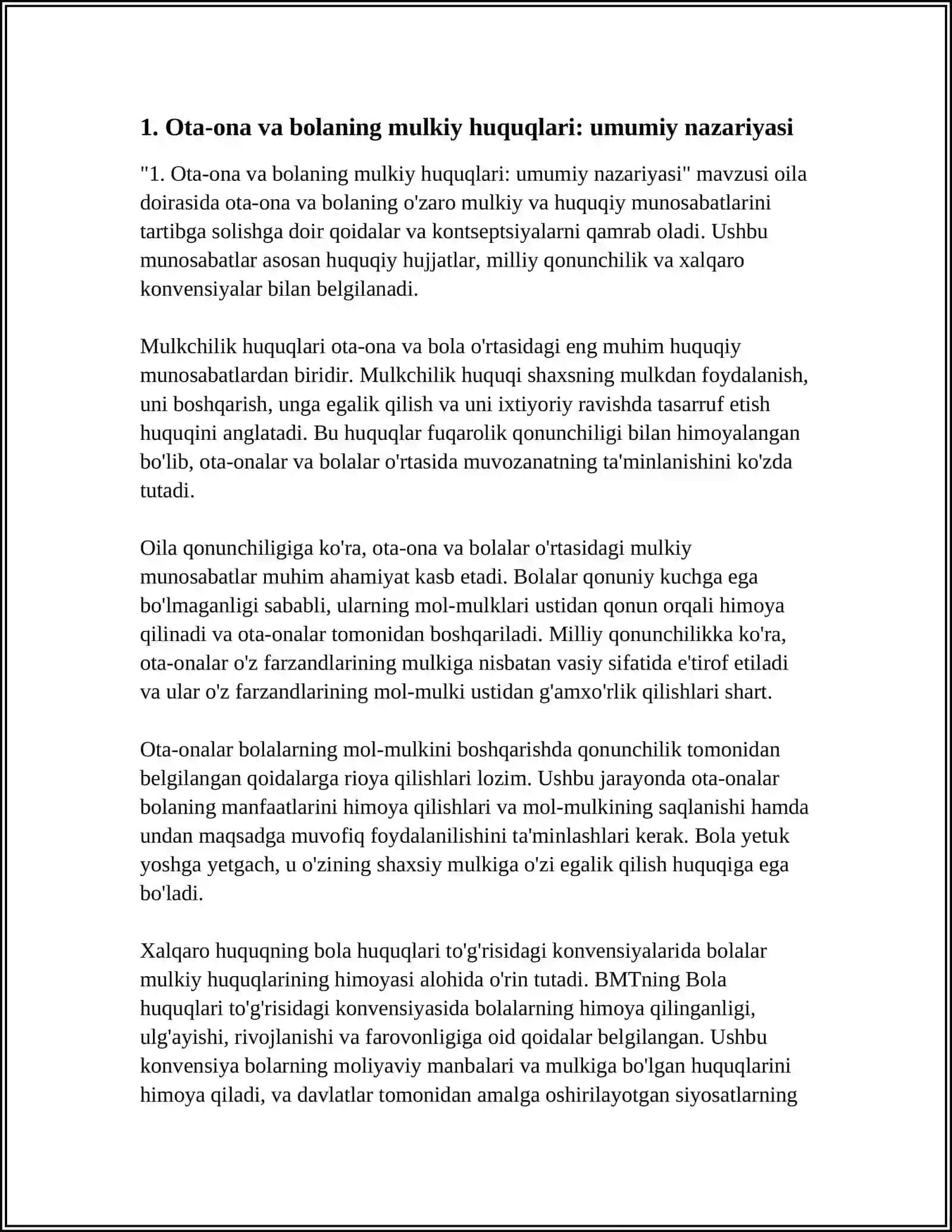 Ota-ona va bolaning mulkiy huquqlari 3