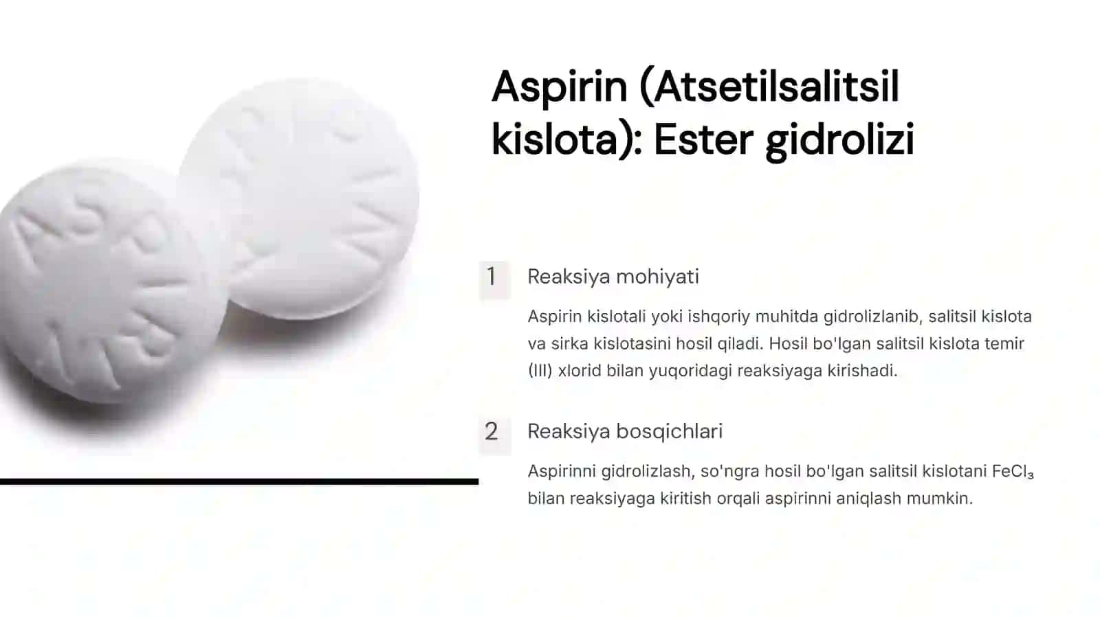 Salitsil kislota, Aspirin, Fenilsalitsilat va Fenolni Farqlash Reaksiyalari 3