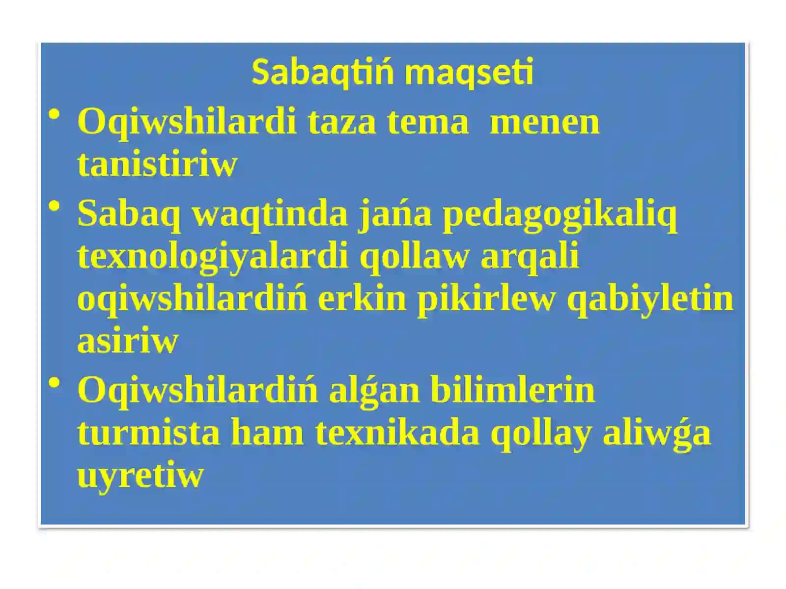 Nókis qalasi XXB mekteptiń Fizika páni ámeliyatshisi 3