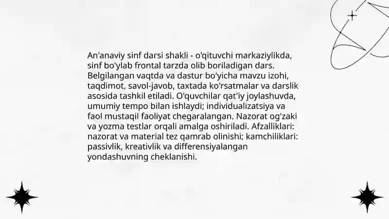 Ta’limni tashkil etish shakllari va turlari. Turdibekova Oydinoy 3