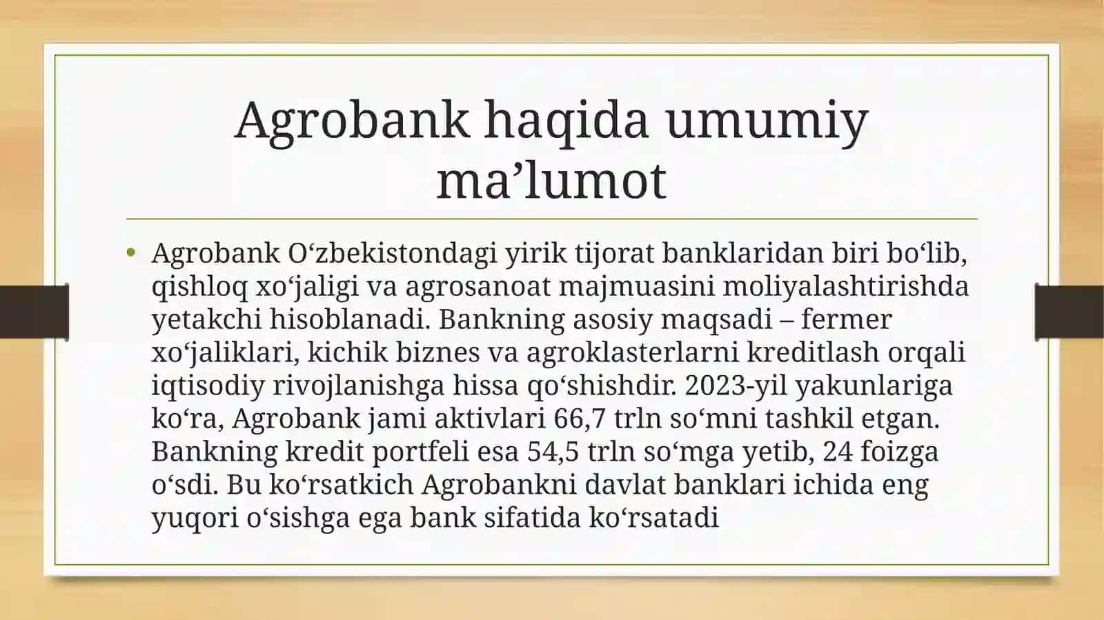 Tijorat banklarning kredit portfelini tahlil qilish: Agrobank misolida 3