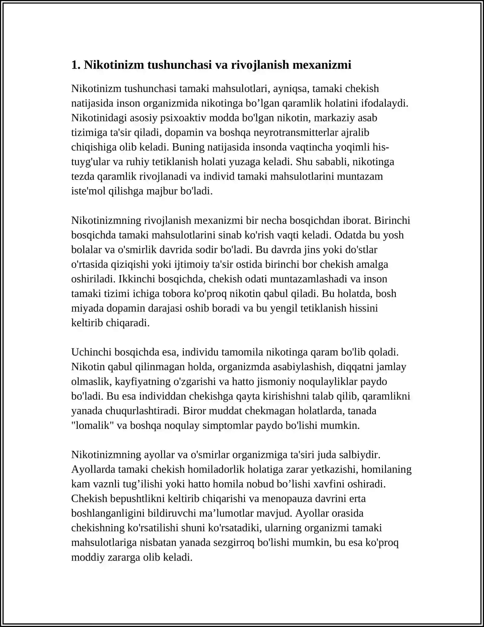 NIKOTINIZM VA UNING ASORATLARI, NIKOTINIZMNING AYOLLAR VA O'SMIRLAR ORGANIZMIGA TA'SIRI 3