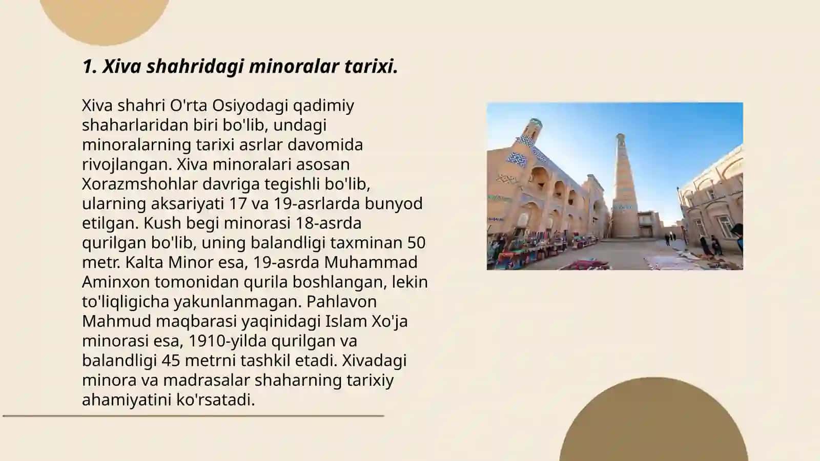 Xiva shahrida joylashgan minoralar tarixi 3