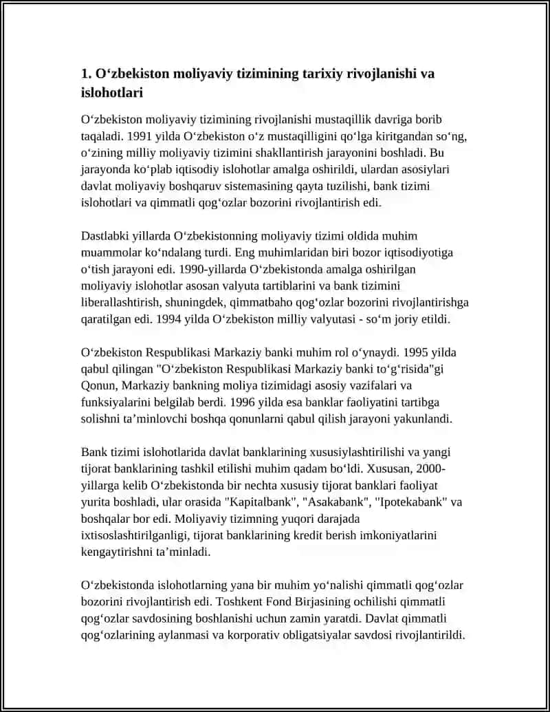 O‘ZBEKISTON MOLIYAVIY TIZIMINING RIVOJLANISHI VA IQTISODIYOTDAGI O‘RNI 3