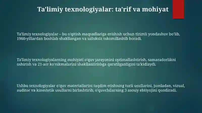 O'zbek tili darslarida pedagogik texnologiyalar: Asoslar va imkoniyatlar 3