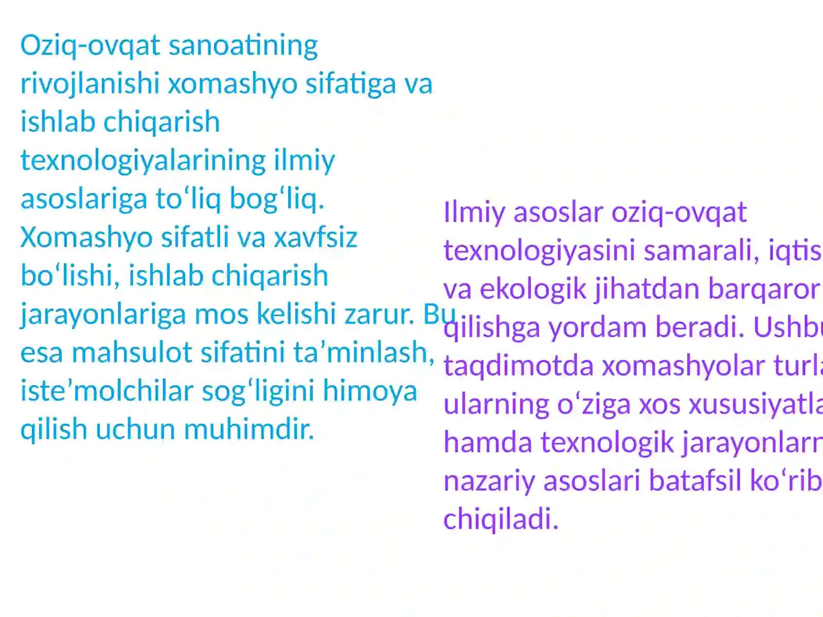Oziq-ovqat Mahsulotlarini Ishlab Chiqarishning Xomashyolari va Texnologiyalarning Ilmiy Asoslari 3