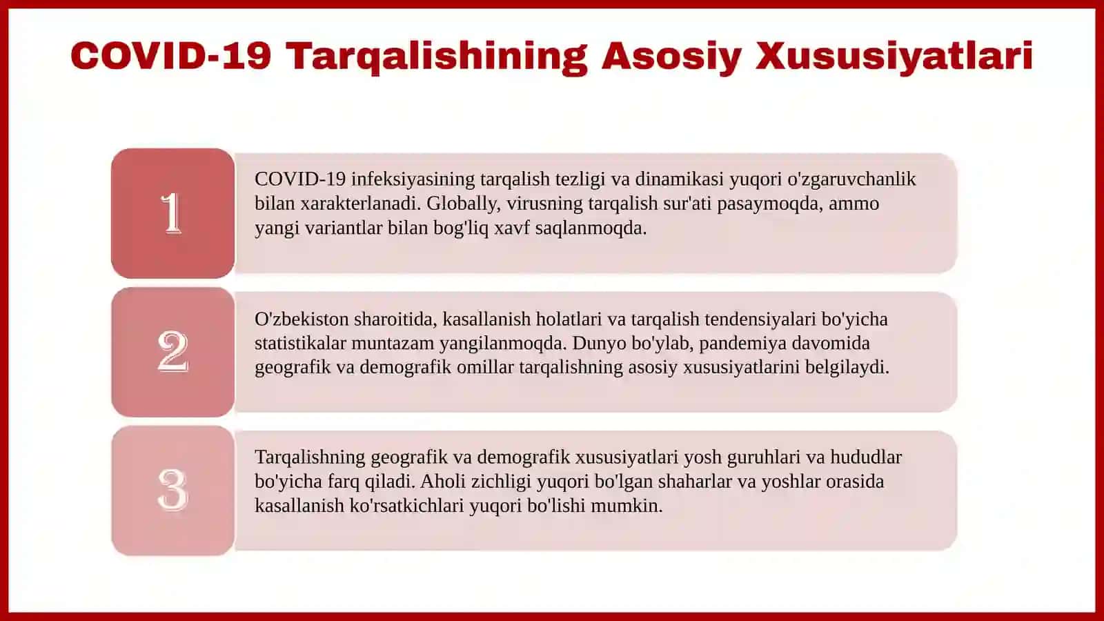 COVID-19 ning dunyo va O'zbekistonda tarqalish asosiy xususiyatlari 3