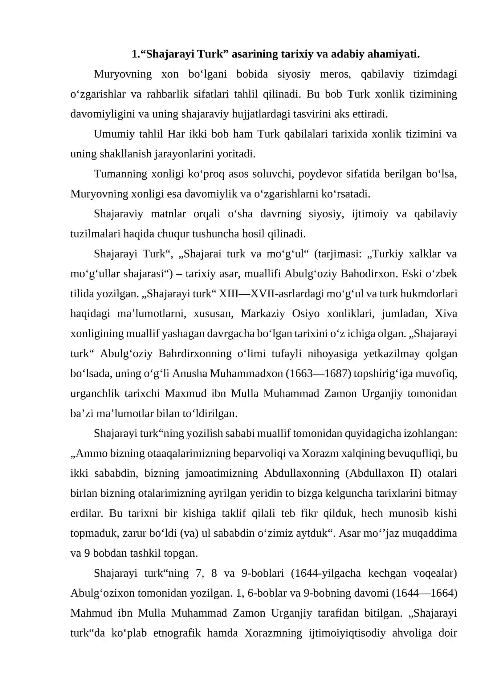"SHAJARAYI TURK"DAGI TUMANNING XON BOʻLGANI ZIKRI "VA "MURYOVNING XON BOʻLGANI ZIKRI "BOBI TAHLILI 3
