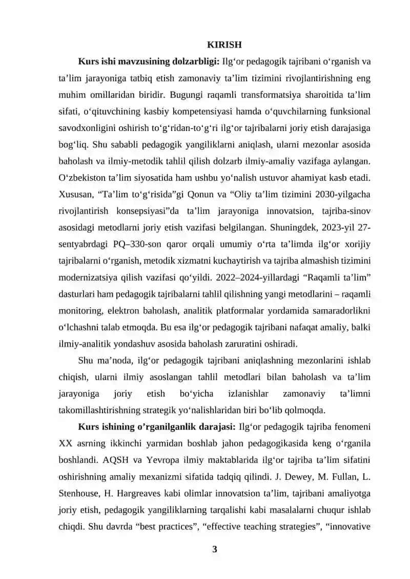 ILG‘OR PEDAGOGIK TAJRIBA: MOHIYATI, MEZONLARI VA TAHLIL METODLARI 3