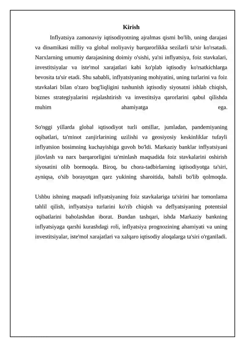 INFLYATSIYANING FOIZ STAVKALARIGA TA’SIRI. INFLYATSIYANING TURLARI 3