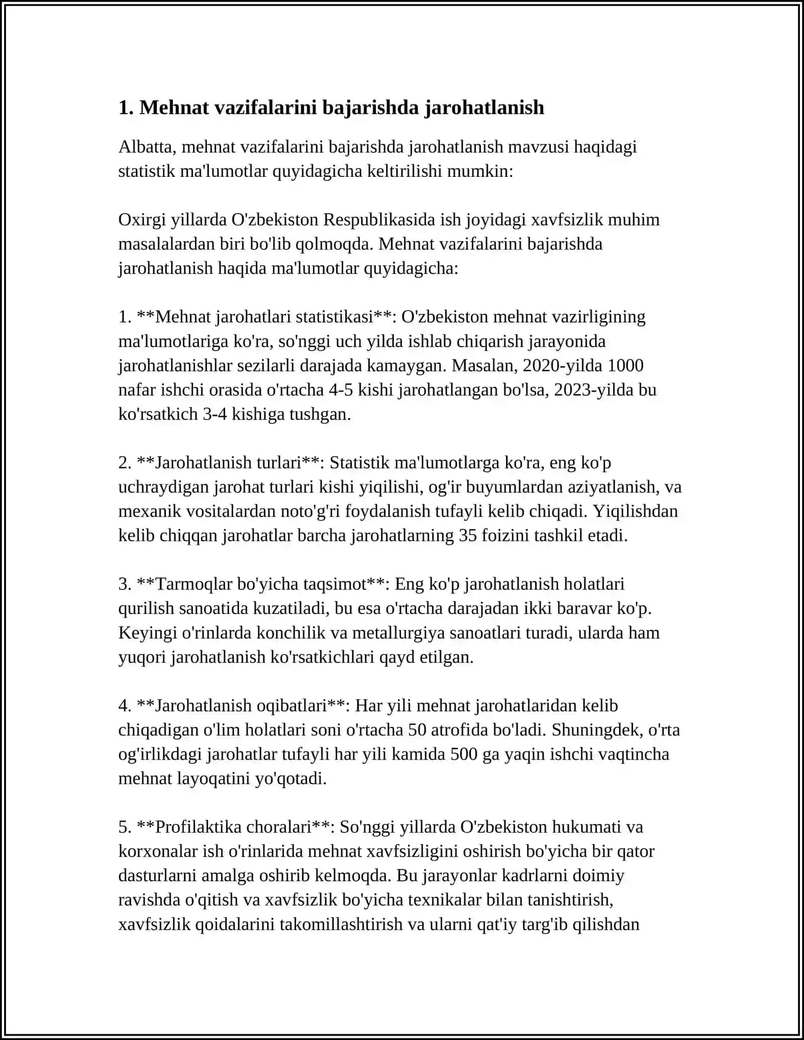 14-MA'RUZA: XODIMLARGA ULARNING MEHNAT VAZIFALARINI BAJARISH BILAN BOG 'LIQ HOLDA JAROHATLANISHI, KASB KASALLIKLARIGA CHALINISHI YOKI SALOMATLIKNING BOSHQA HAR XIL SHIKASTLANISHI TUFAYLI YETKAZILGAN ZARARNI TO'LASH QOIDALARI 3