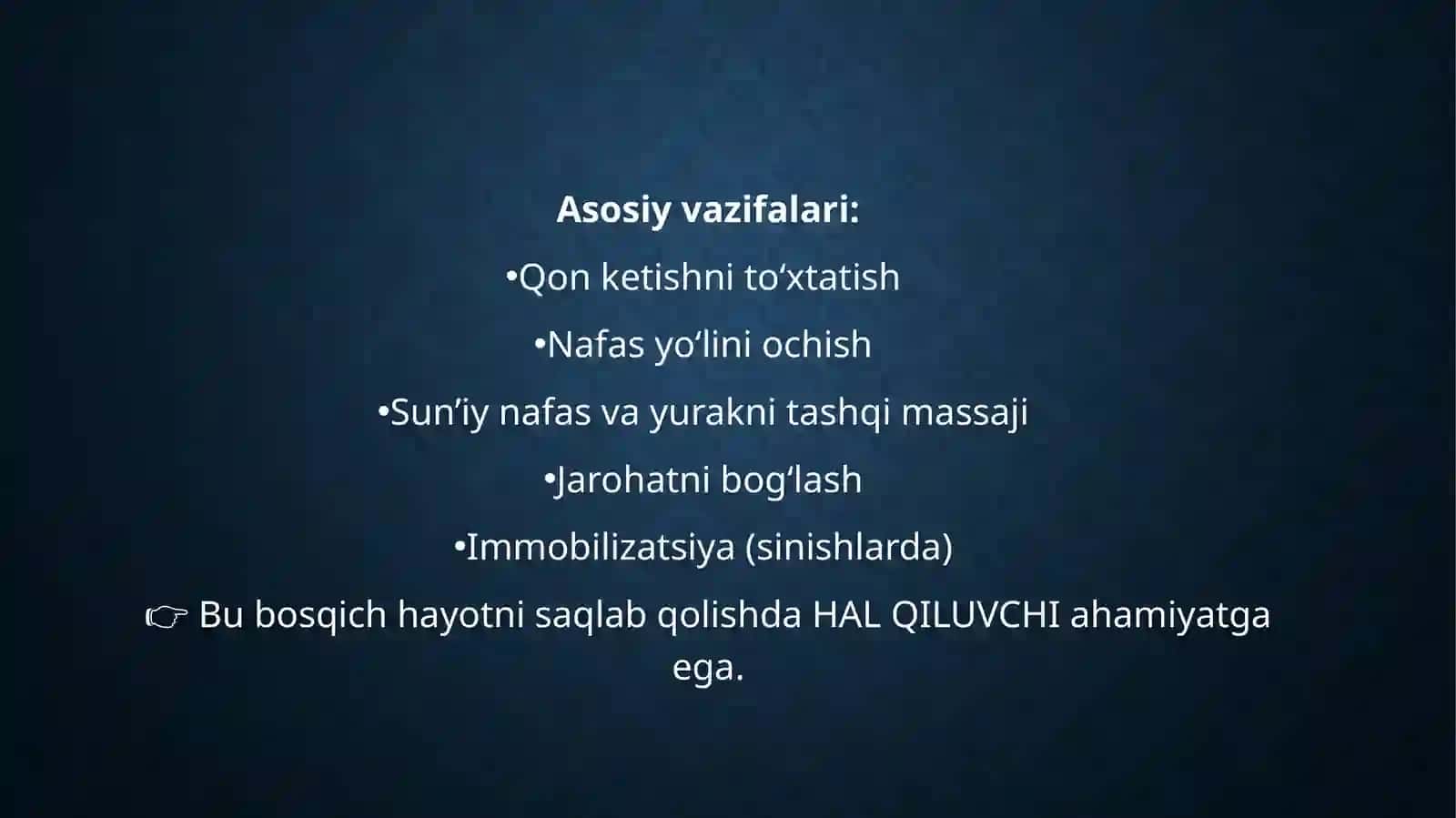 Favqulodda vaziyatlarda jabrlanish o'choqlarida tibbiy yordam ko'rsatishni tashkil etish 3