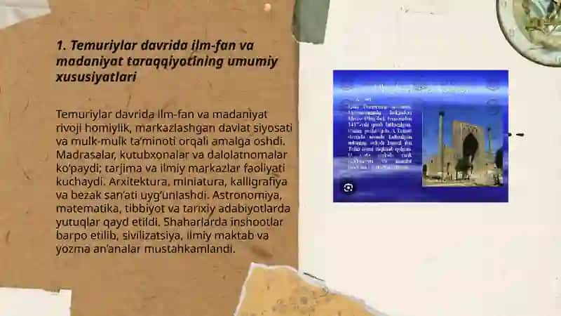 Temuriylar hukmdor davrida ilm fan va madaniyat taraqqiyoti 3
