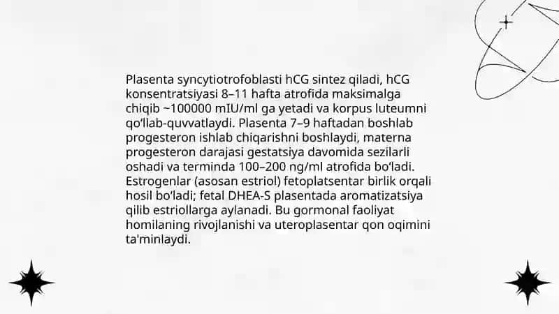 Platsenta, jigar, Yuraklarning endokrin faoliyati 3