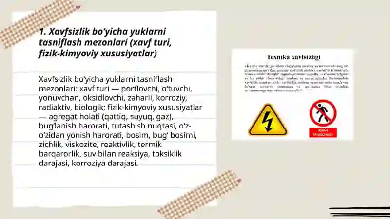 Xavfsizlik bo'yicha yuklarning guruhlanishi 3