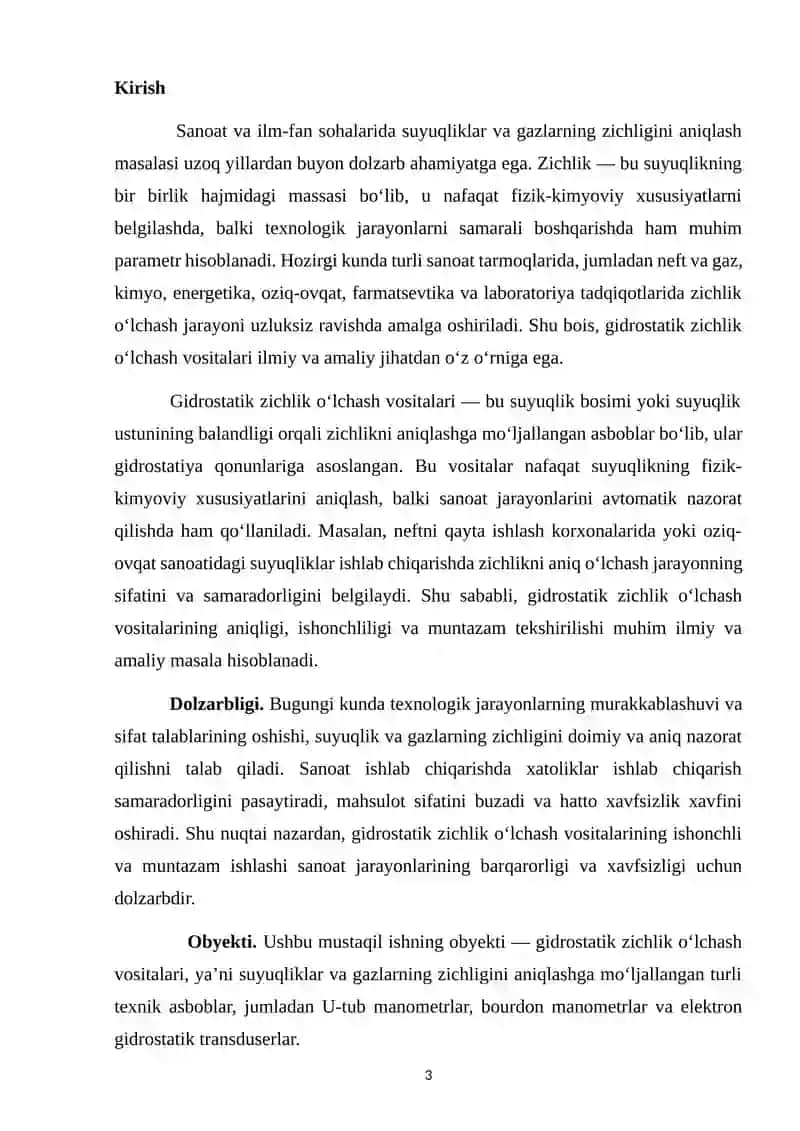 Gidrostatik zichlik o'lchash vositalarini tekshirish usullari 3