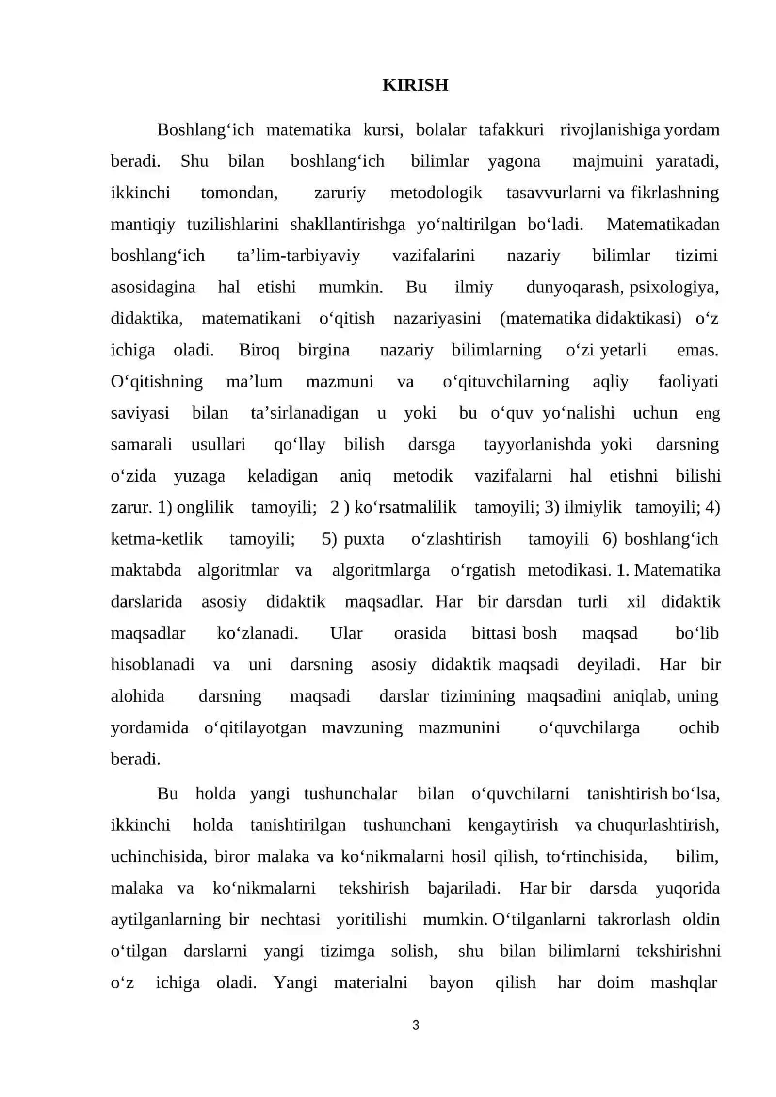 BOSHLANG‘ICH SINFLARDA MATEMATIKA O‘QITISHNING UMUMIY MASALALARI KURS ISHI 3