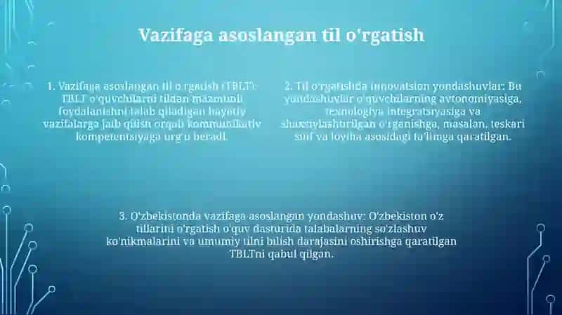 Kommunikativ tilni o'rgatish (CLT) Til o'rganishning asosiy maqsadi 3