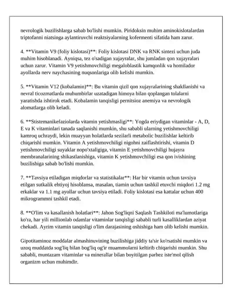 Gipovitaminoz va Gipervitaminoz Holatlarda Modda Almashinuvining Buzilishi 3