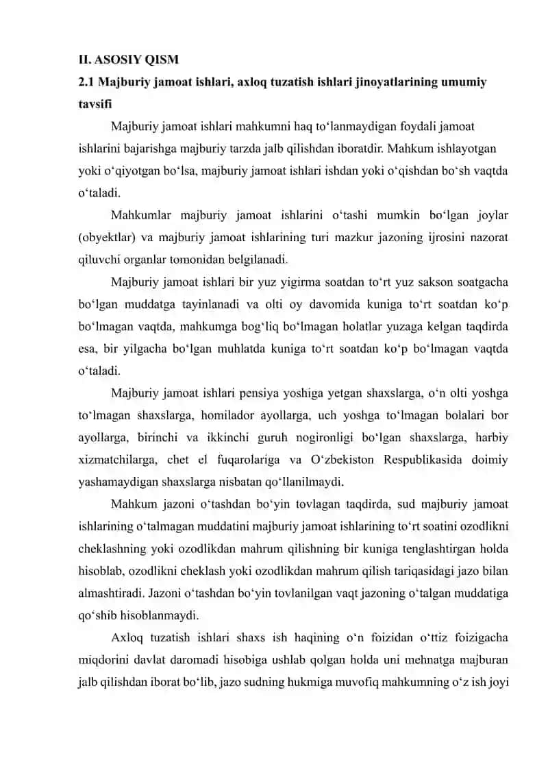 Majburiy jamoat ishlari, axloq tuzatish ishlari jazolarini ijro etish 3