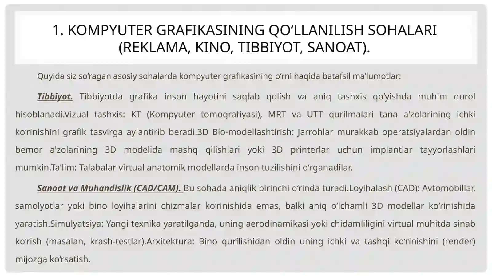 Kompyuter grafikasi tushunchasi. Kompyuter grafikasi turlari 3