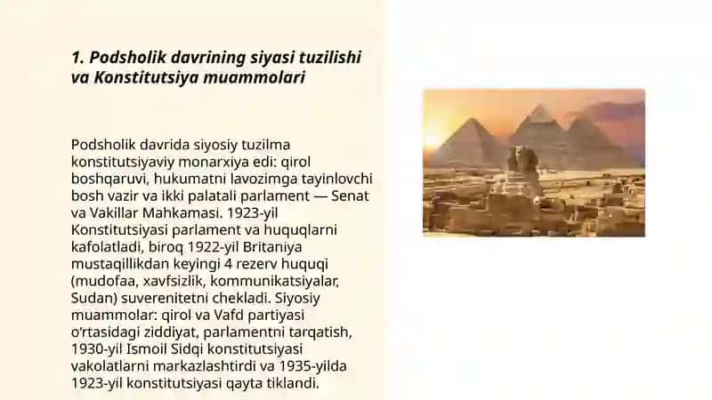 Soʼngi podsholik davrida Misr davlatining ichki va tashqi siyosati 3