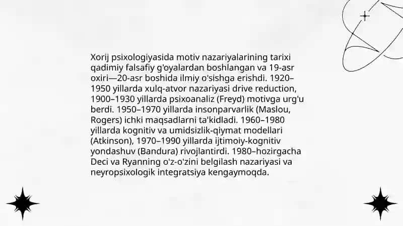Xorij psixologiyasida motiv va motivatsiya muammosi 3
