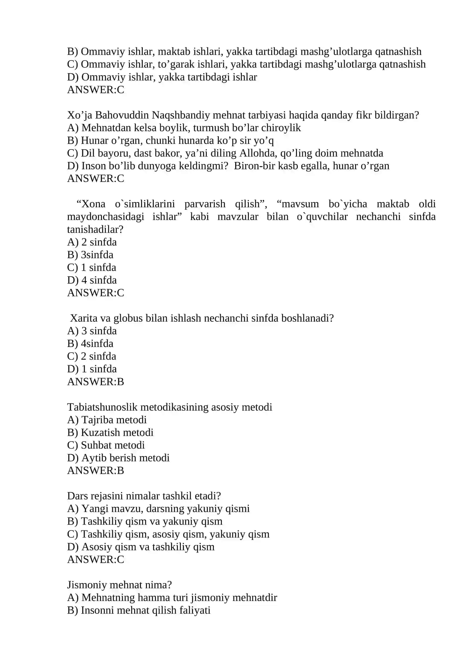 Tabiatshunoslik va uni o’qitish metodikasi fanidan test 3