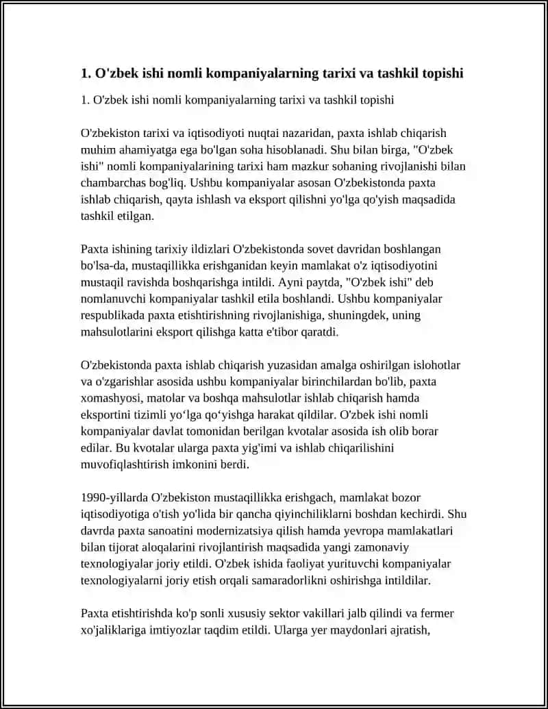 O'zbek ishi nomli kompaniyalarning tarixi va tashkil topishi 3
