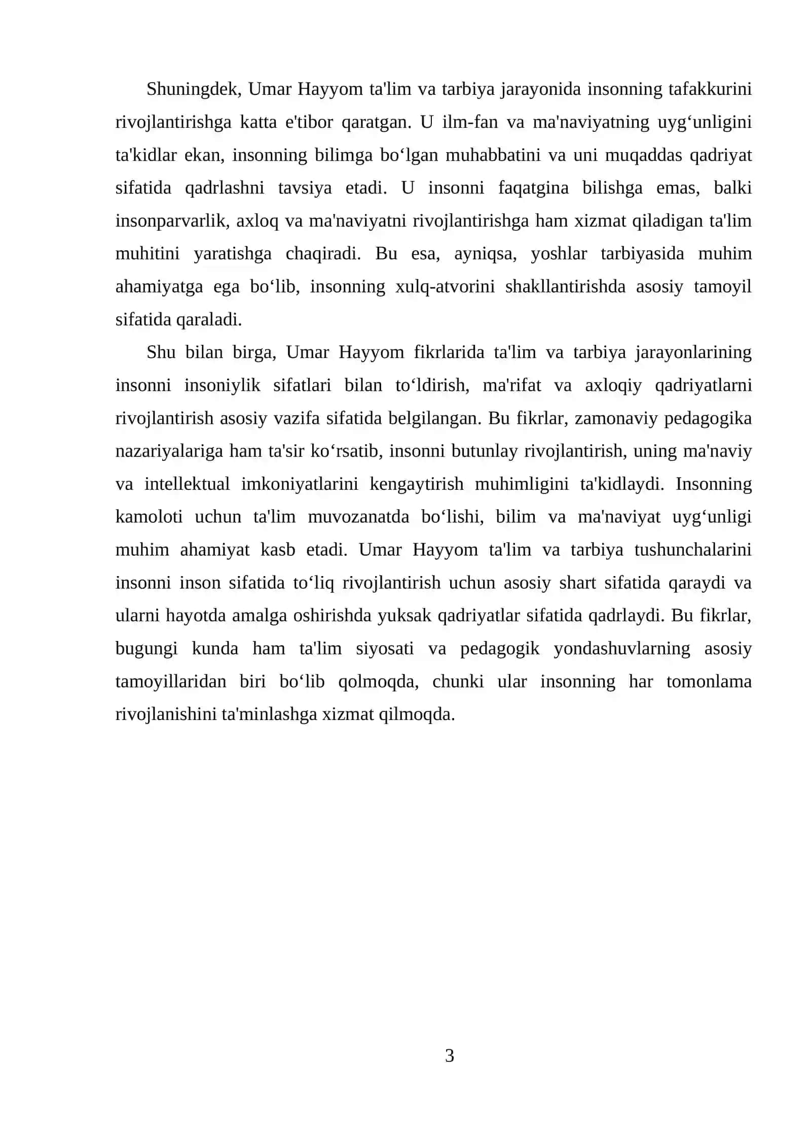 UMAR HAYYOMNING TALIM TARBIYAGA OID FIKRLARI 3