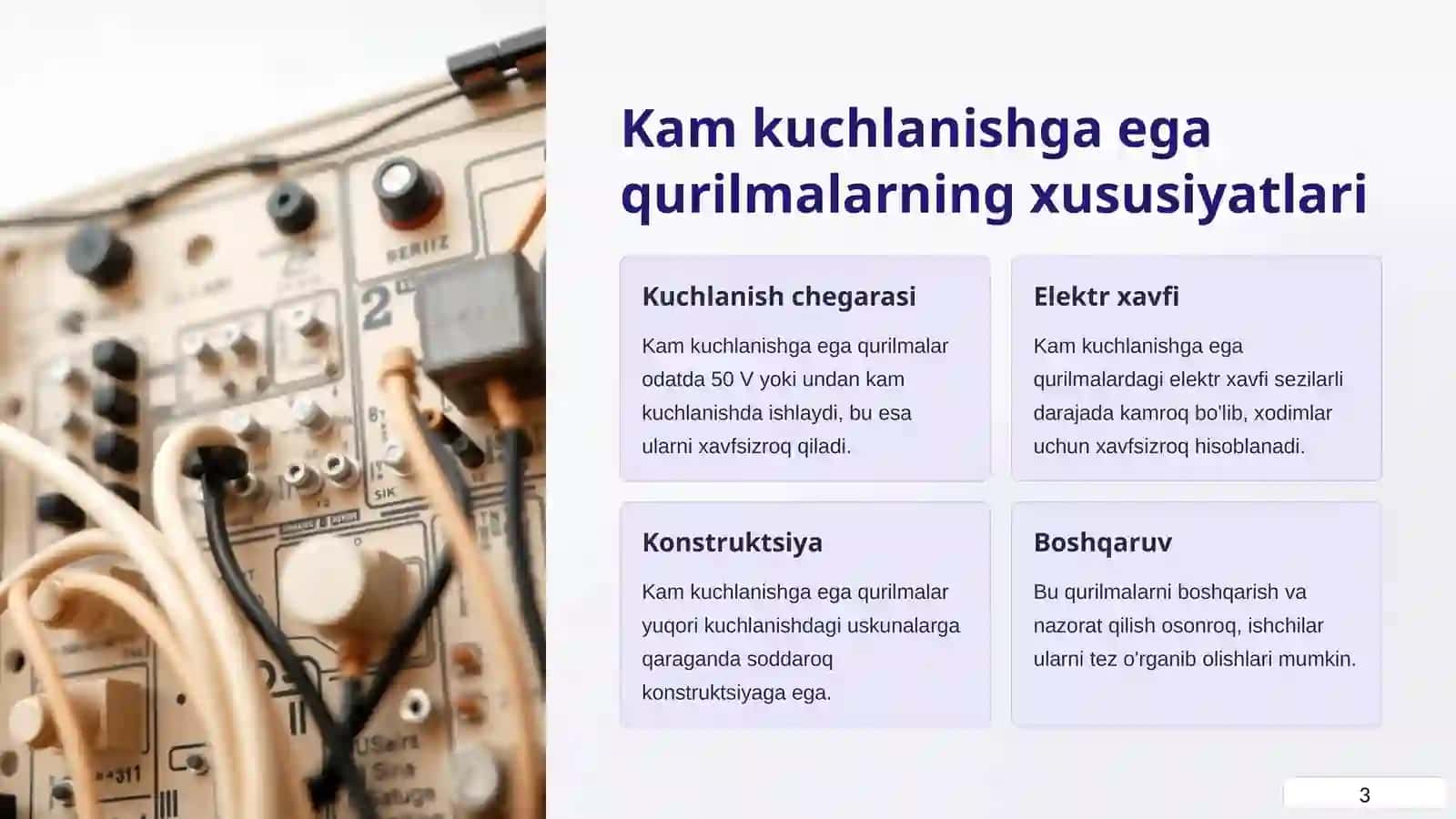 Sanoat miqiyosida kam kuchlanishga ega bo'lgan elektr qurilmalardan foydalanish 3