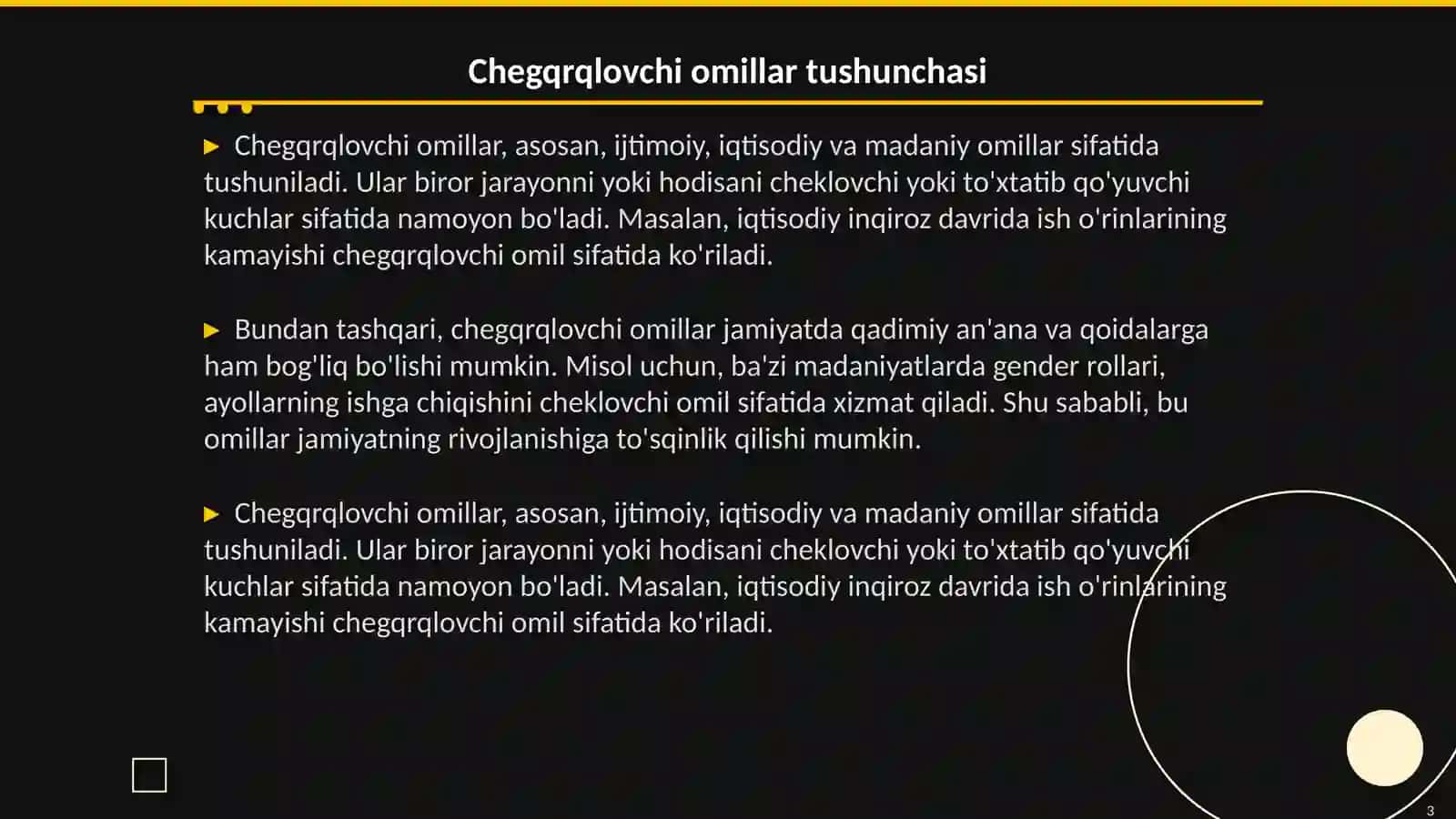 Chegqrqlovchi va turlicha ta'sir etuvchi omillar qoidasi 3