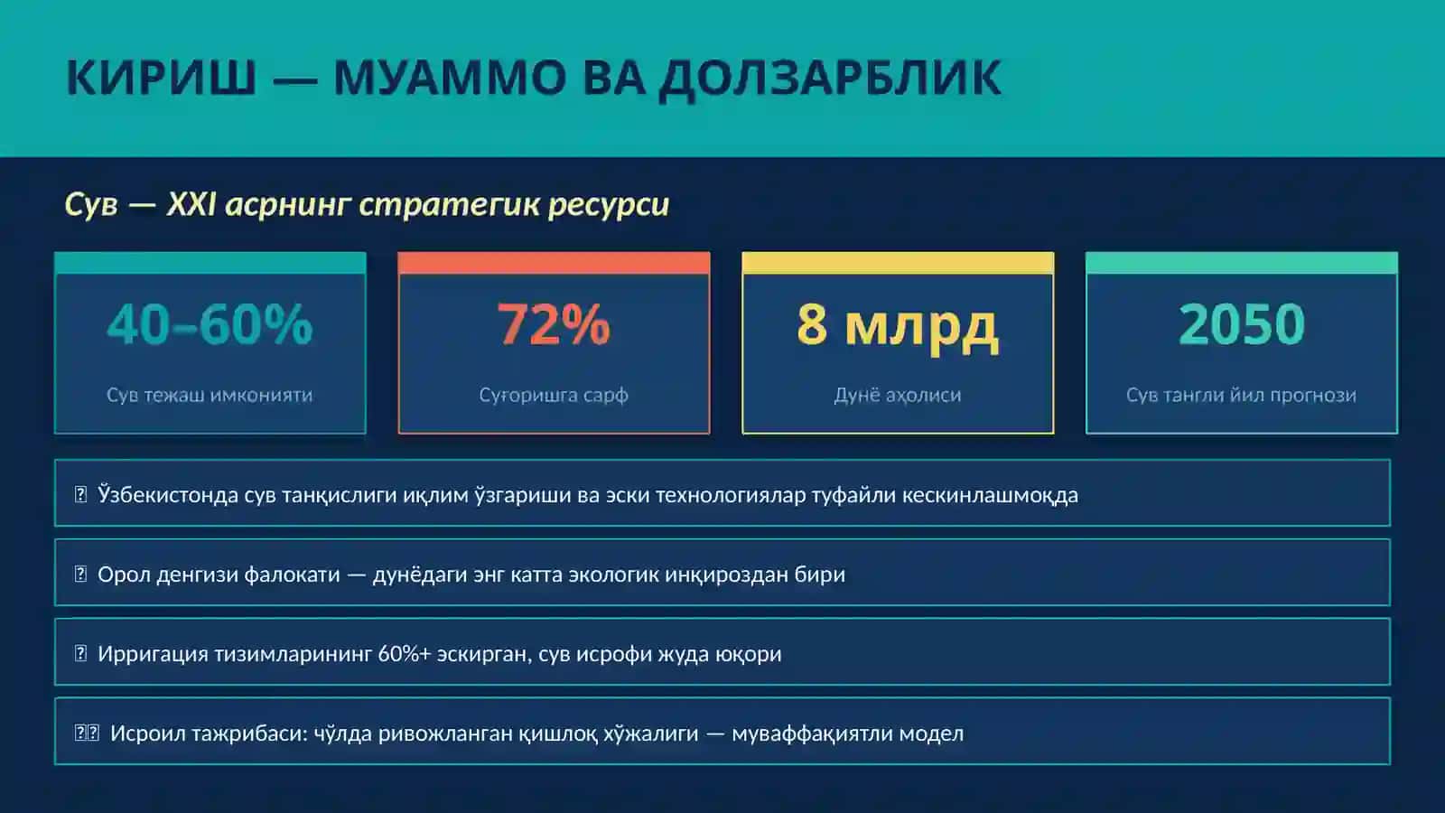 Ўзбекистонда сув ресурсларини самарали бошқаришда Исроил тажрибасини жорий этиш механизмлари 3